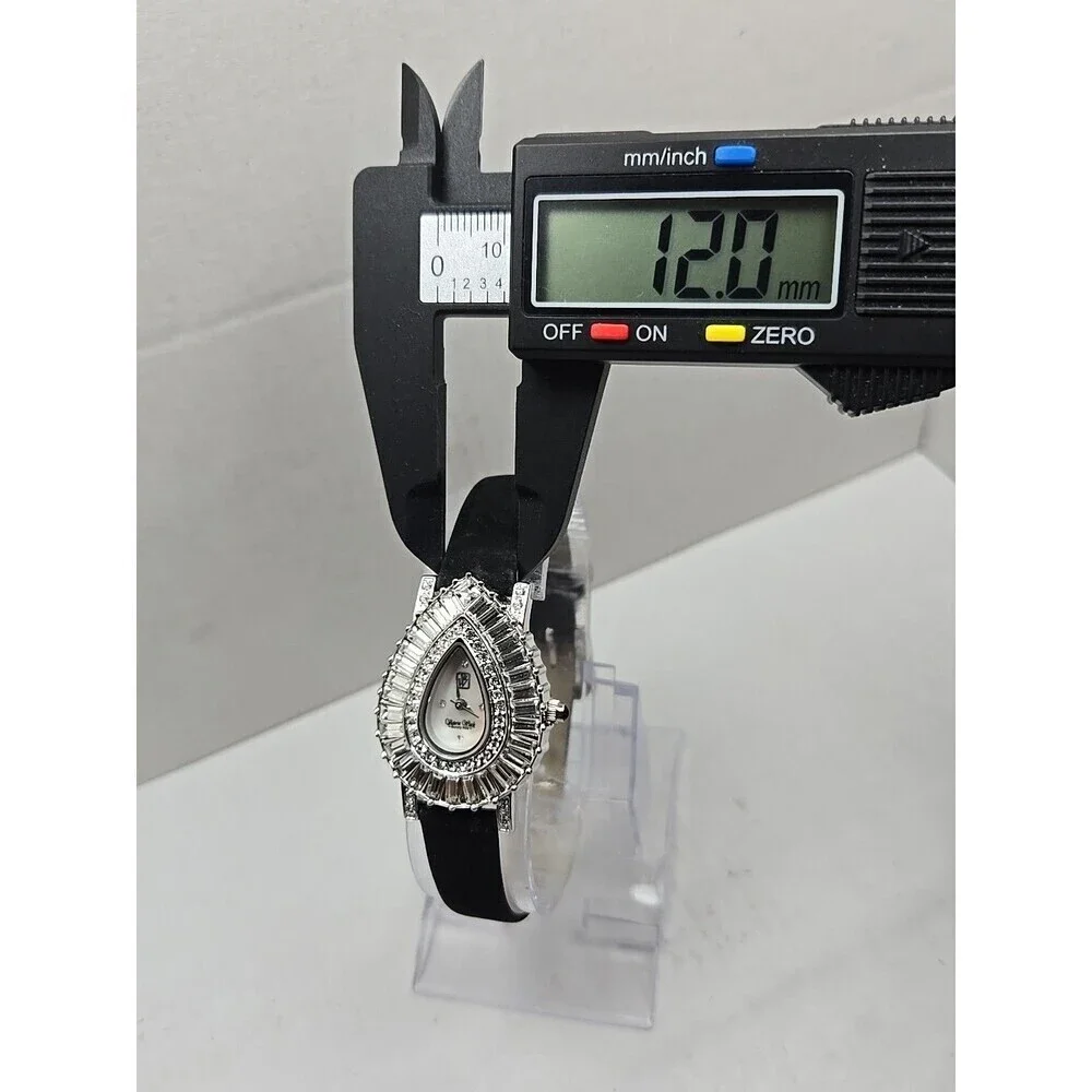 Victoria Wieck B6491 Teardrop Crystal MOP Dial Black Leather Watch New Battery